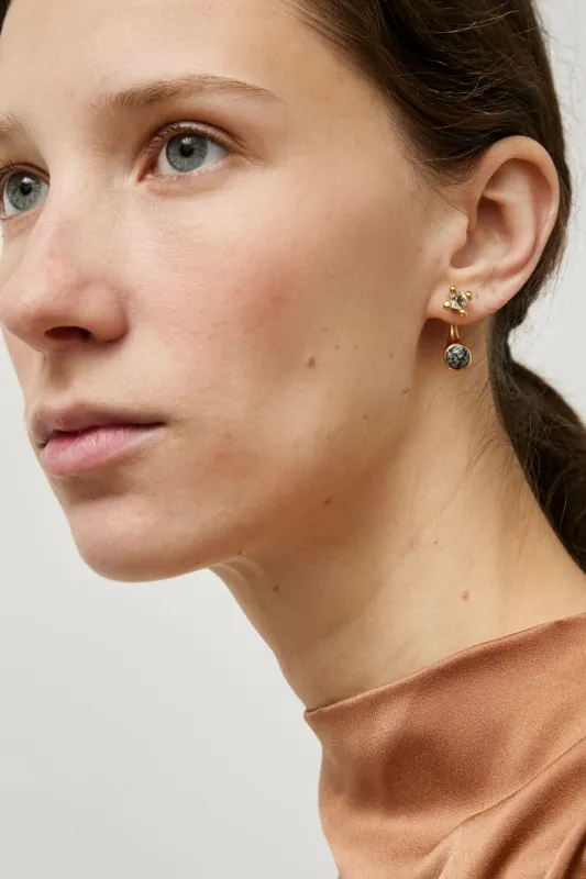 Faris Dotto Gem Stud Set in 14K Gold Plated Bronze / Green Amethyst / Snowflake Obsidian sold by No. 6