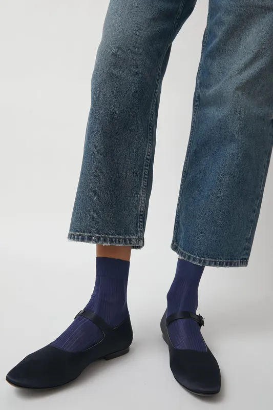 Maria La Rosa Silk Ribbed Ankle Socks in Inchiostro sold by No. 6