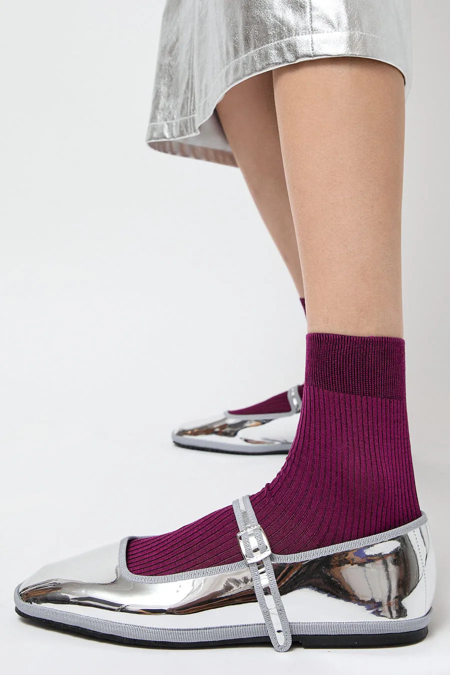 Maria La Rosa Silk Ribbed Ankle Socks in Susina sold by No. 6 product image thumbnail 3