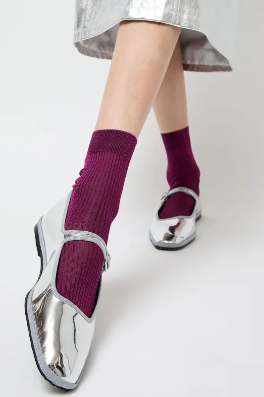 Maria La Rosa Silk Ribbed Ankle Socks in Susina sold by No. 6