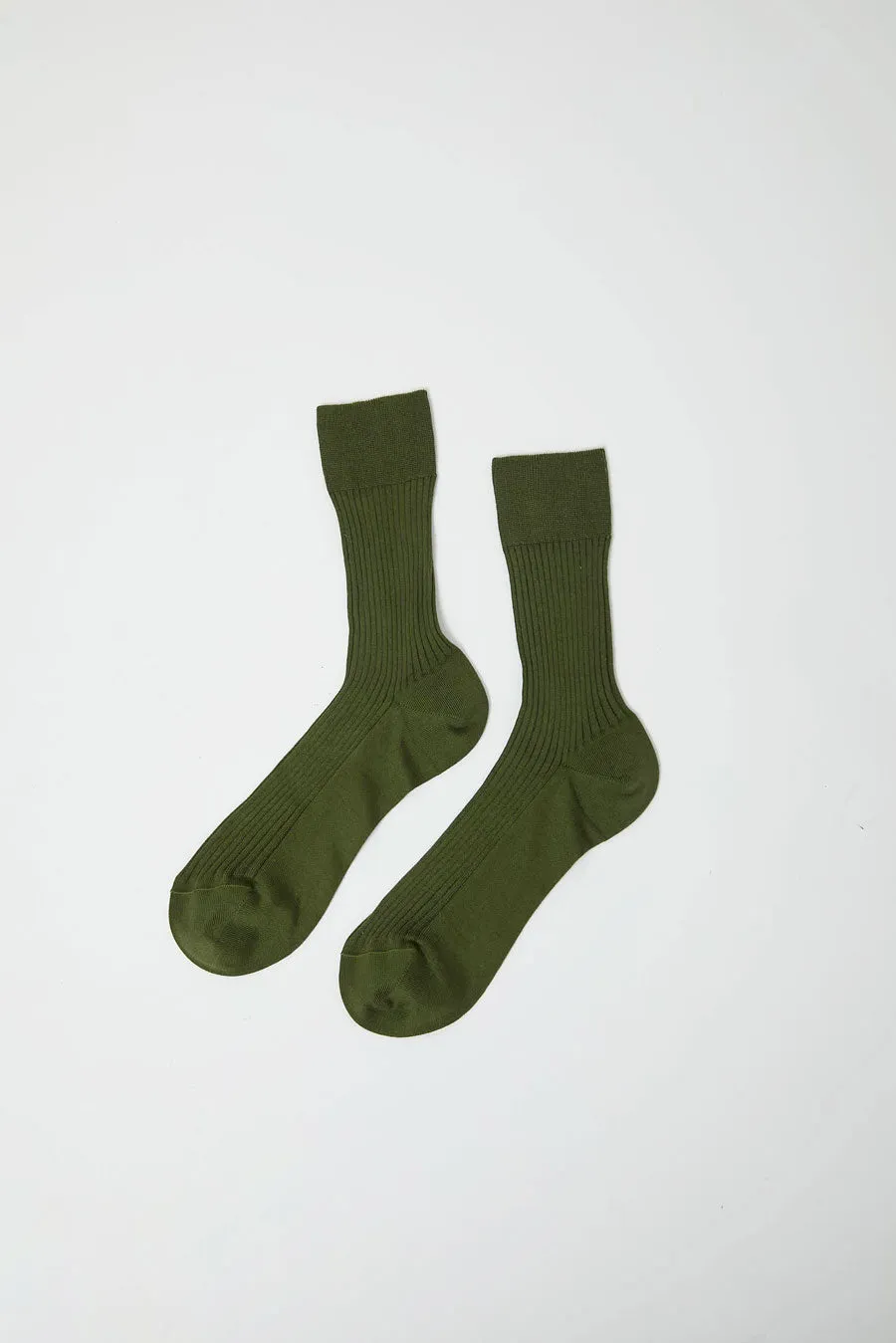 Maria La Rosa Ribbed Mid Calf Bio Cotton Socks in Khaki sold by No. 6 product image thumbnail 2