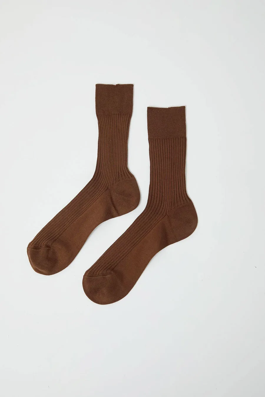 Maria La Rosa Ribbed Mid Calf Bio Cotton Socks in Nocciola sold by No. 6
