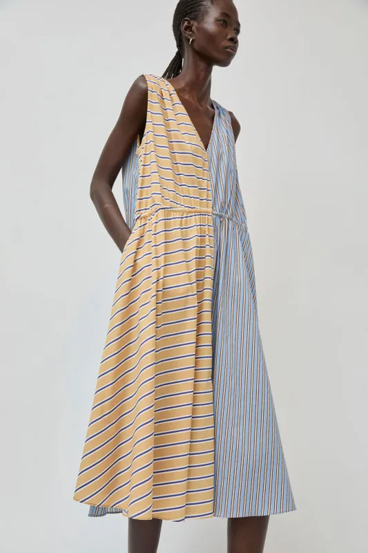 No.6 Leigh Dress in Blue and Camel Oxford Stripe sold by No. 6