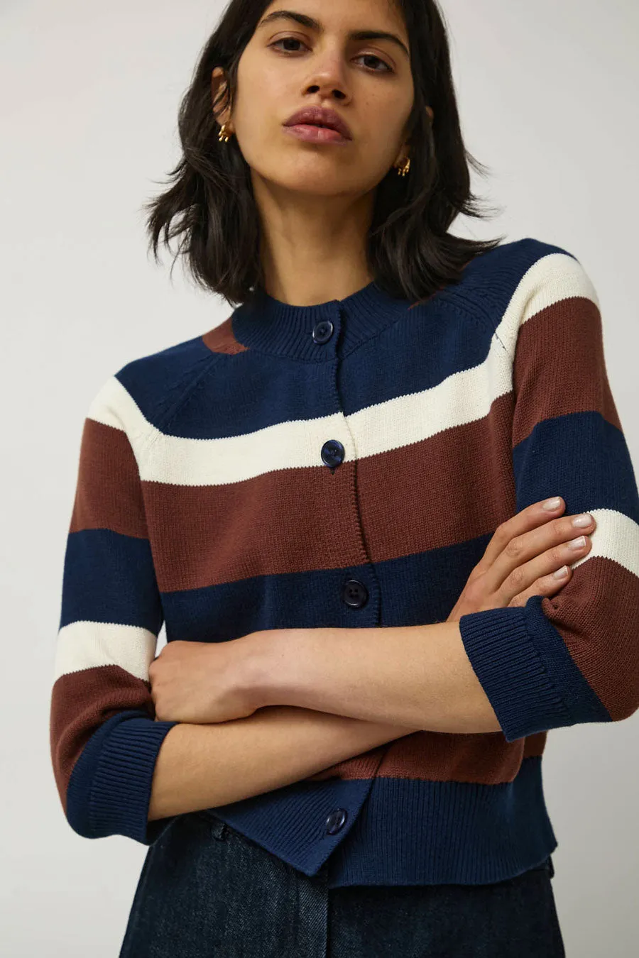 No.6 Colette Cardi in Navy and Brown Stripe sold by No. 6 product image thumbnail 3