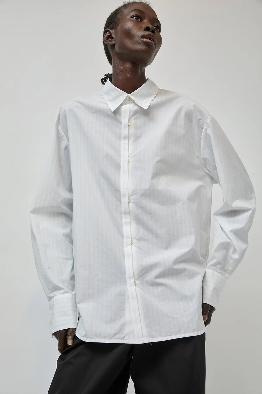 UMARMUNG Striped Cotton Poplin Shirts in Off White sold by No. 6