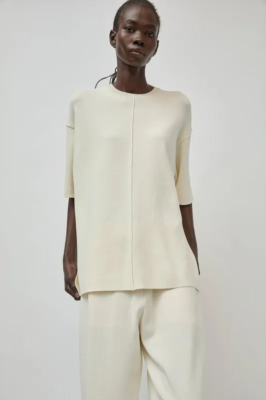 UMARMUNG Double Faced Crew Neck Pullover in Ivory made by No. 6