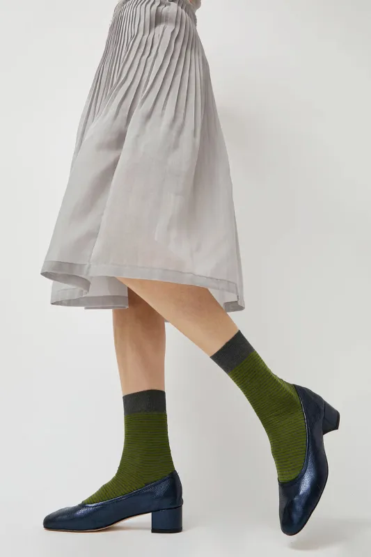 Maria La Rosa Fine Stripe Cotton Socks in Grey Melange made by Maria La Rosa