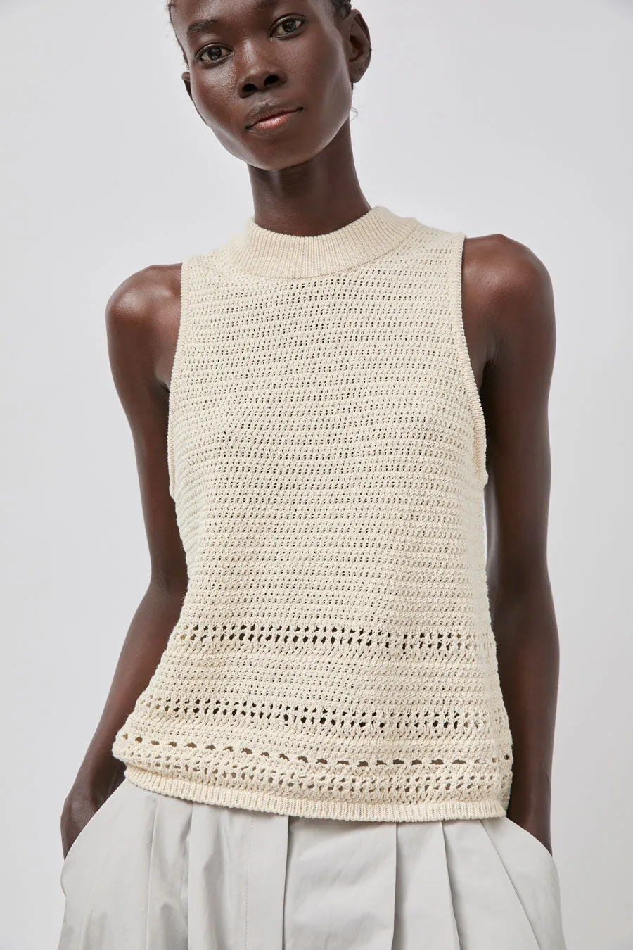 Amomento Crochet Knit Vest in Beige sold by No. 6