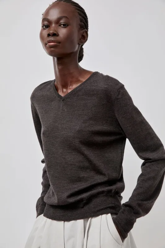 Amomento Wool V Neck Knit in Charcoal sold by No. 6