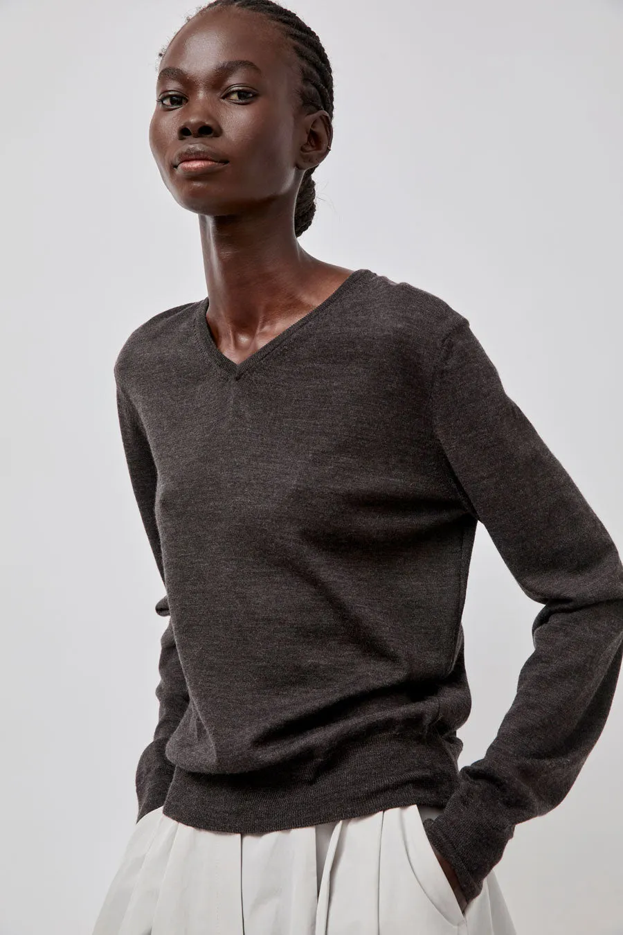Amomento Wool V Neck Knit in Charcoal sold by No. 6