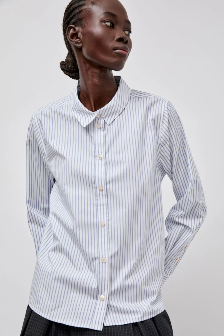 Rue De Tokyo Sylina Striped Shirting in Navy Triple Stripe sold by No. 6