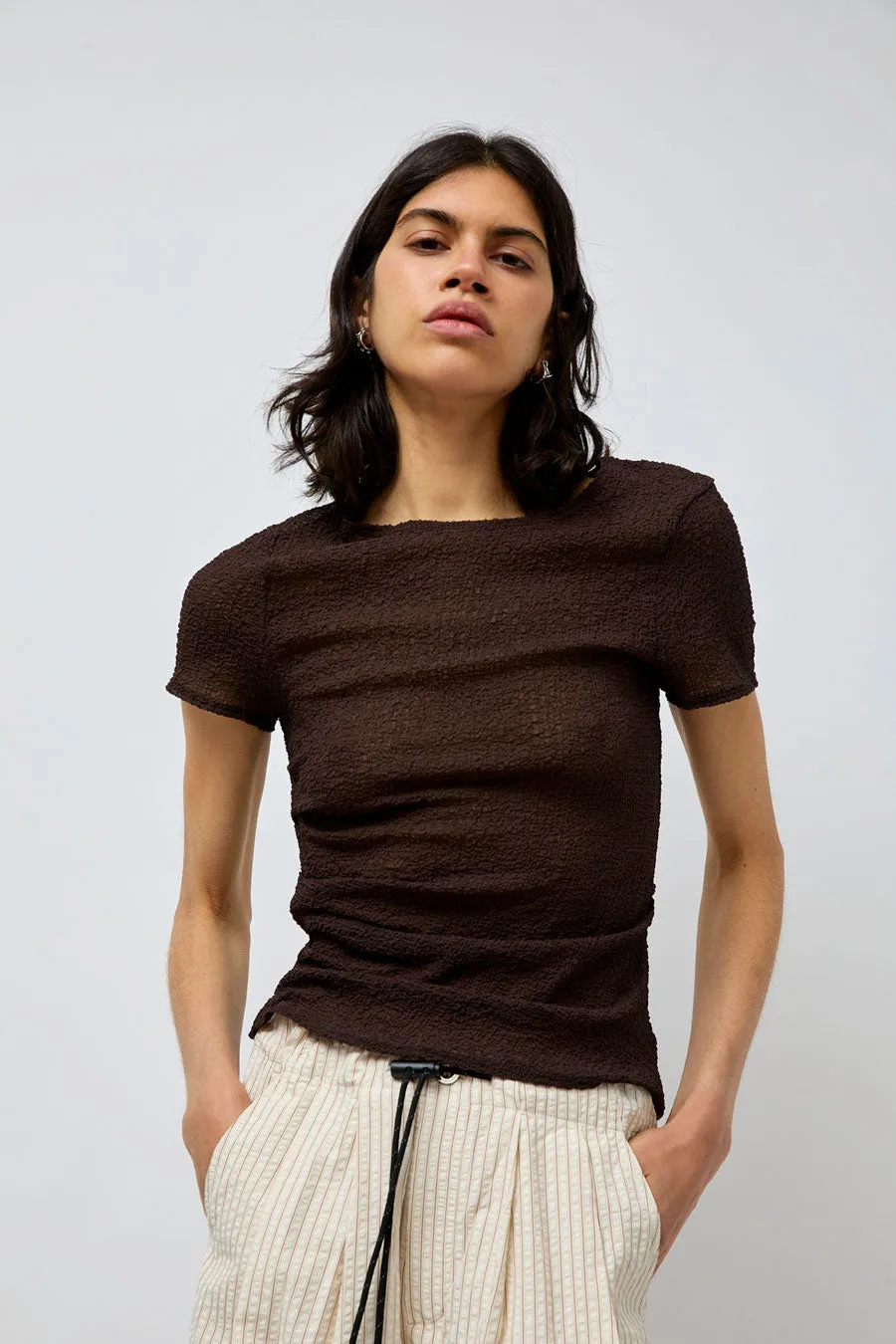 KKCo Gauze Rucked Tee in Brown sold by No. 6