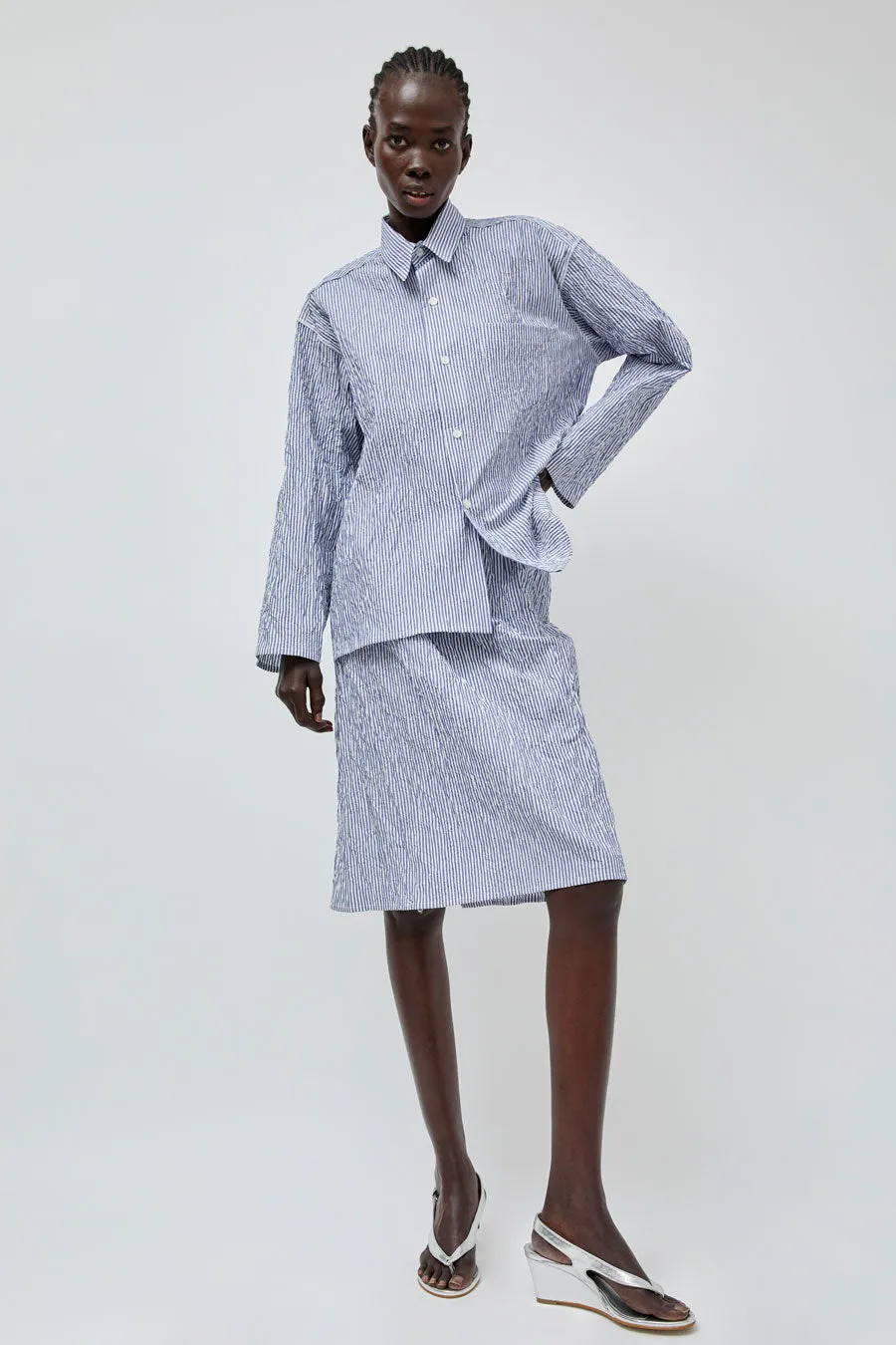 Vladimir Karaleev Basic Skirt in Blue Stripe sold by No. 6