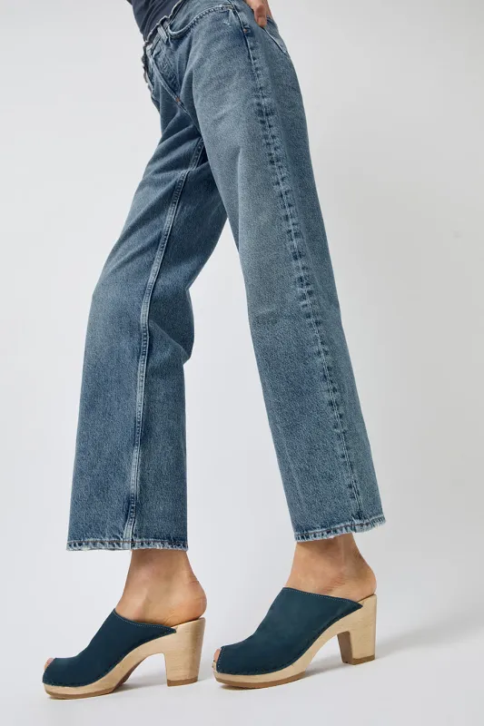 No.6 Peep Toe Mule Clog on High Heel in Denim made by No. 6