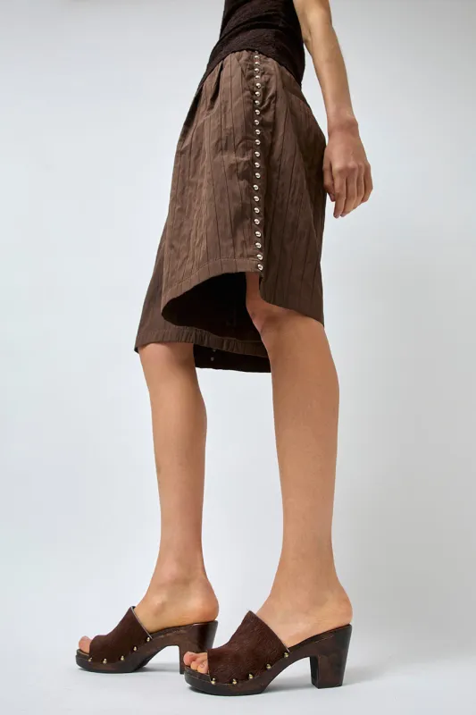 No.6 Leah Studded Clog on High Heel in Carob Pony on Cocoa Base made by No. 6