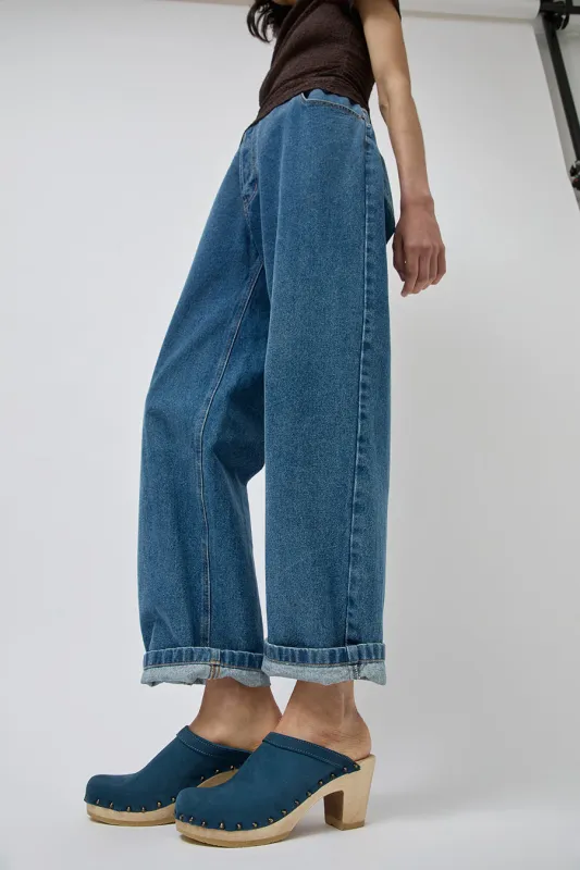No.6 Old School Studded Clog on High Heel in Denim made by No. 6
