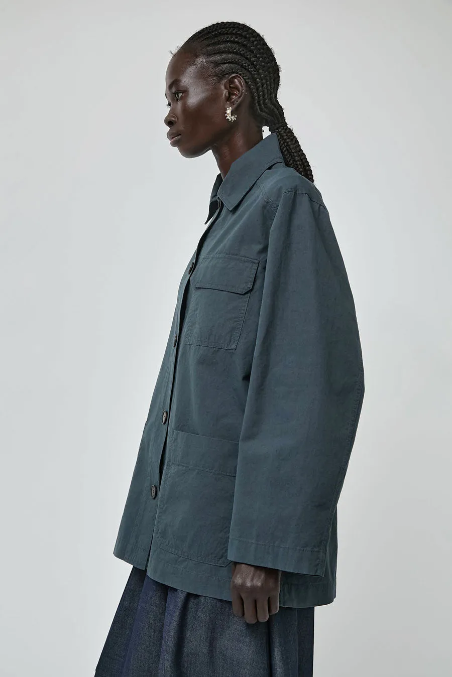 Mijeong Park Linen Blend Work Jacket in Blue Grey sold by No. 6 product image thumbnail 2