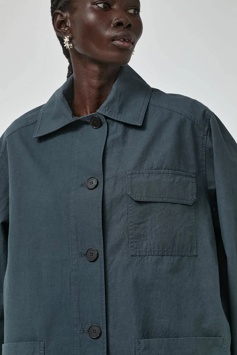 Mijeong Park Linen Blend Work Jacket in Blue Grey sold by No. 6 product image thumbnail 3