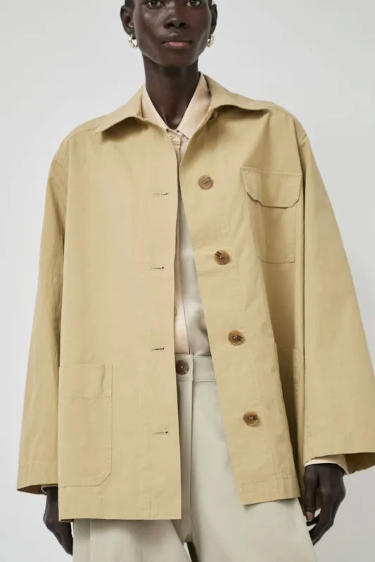 Mijeong Park Linen Blend Work Jacket in Beige made by Mijeong Park