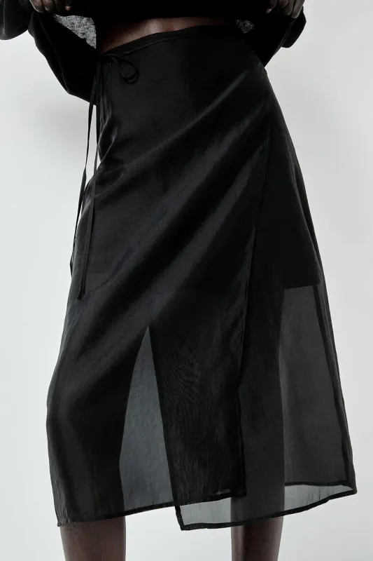 Mijeong Park Organza Wrap Skirt in Black made by Mijeong Park