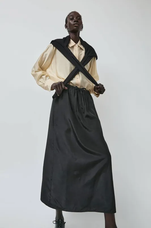 Mijeong Park Drawstring Midi Skirt in Black made by Mijeong Park