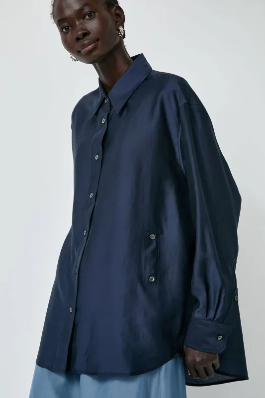 Mijeong Park Semi Sheer Shirt in Navy made by Mijeong Park