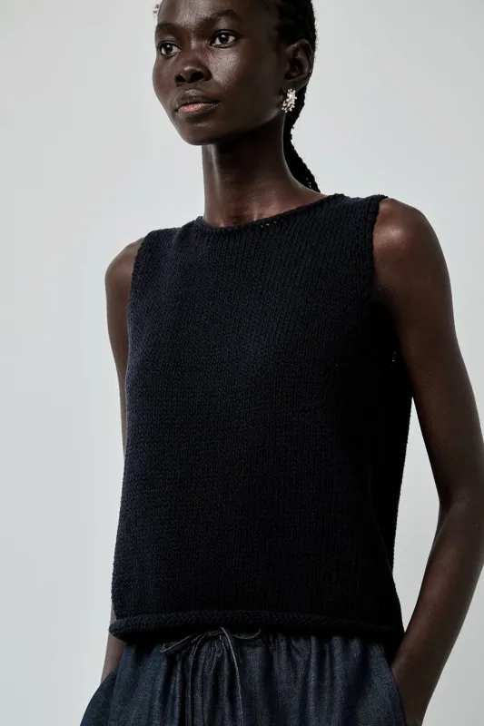 Mijeong Park Boat Neck Knit Tank in Navy made by Mijeong Park