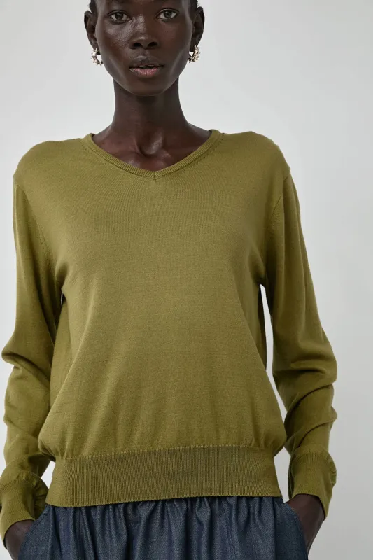Mijeong Park Cotton Blend V-Neck Knit Top in Green made by Mijeong Park