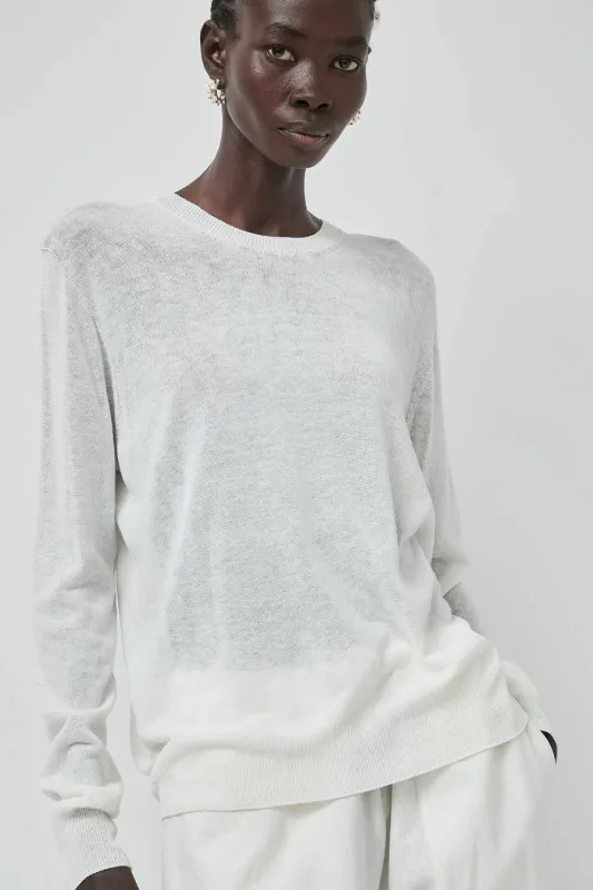 Mijeong Park Semi Sheer Linen Blend Knit Top in White made by Mijeong Park