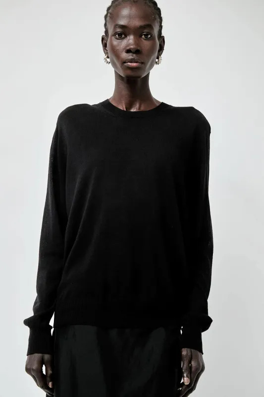 Mijeong Park Semi Sheer Linen Blend Knit Top in Black made by Mijeong Park