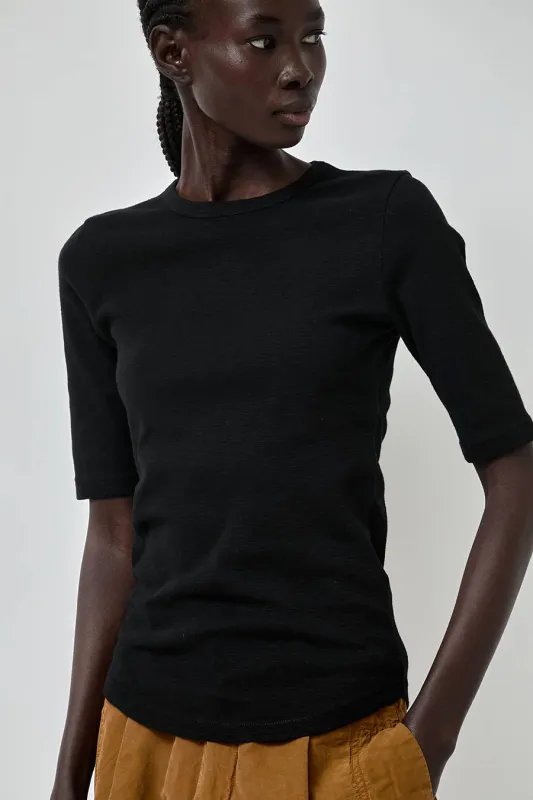 YMC Charlotte Short Sleeve Top in Black made by YMC