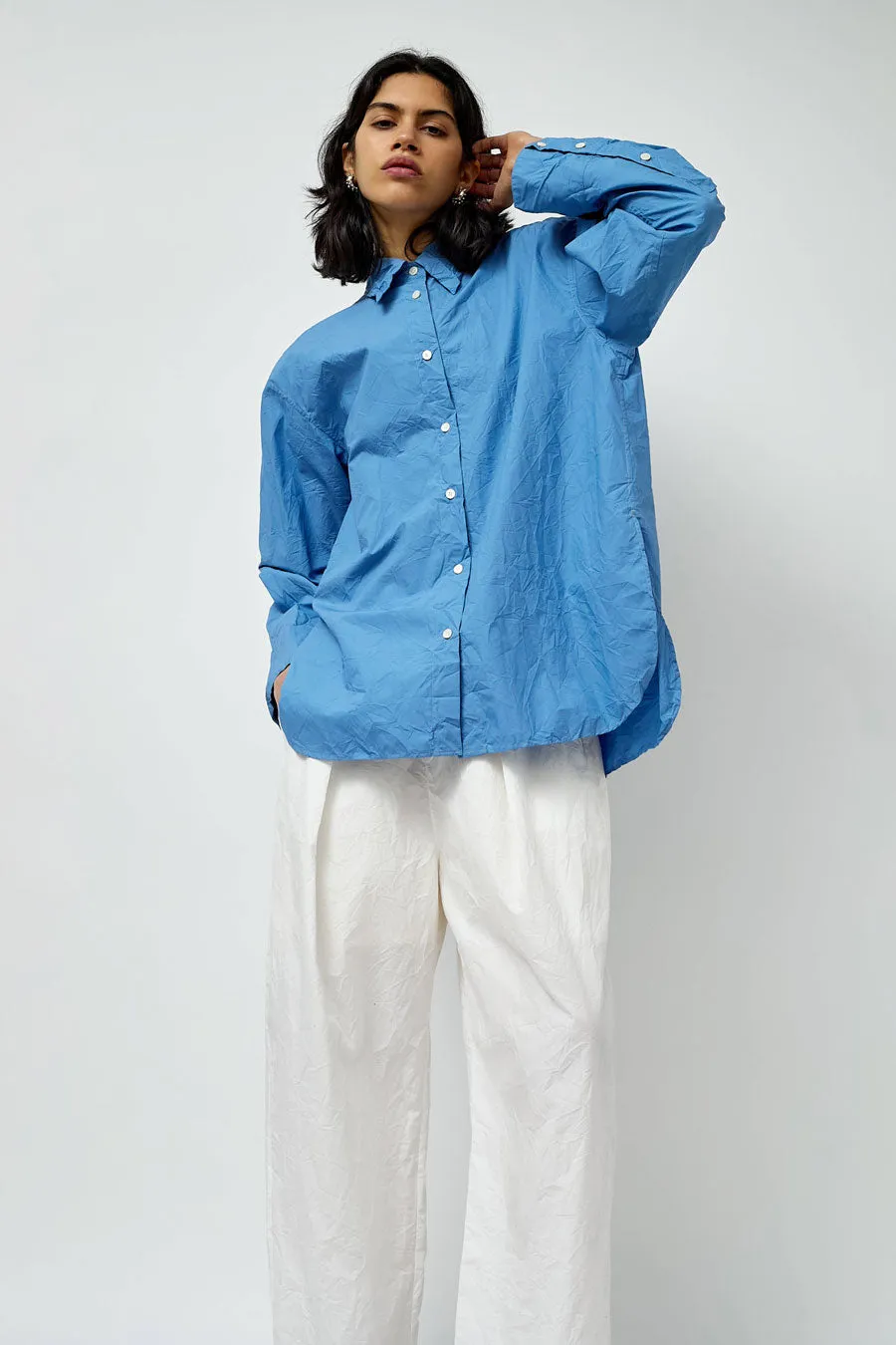 Sayaka Davis Crinkled Oversized Shirt in French Blue sold by No. 6
