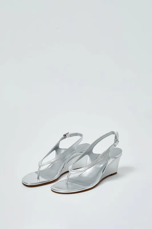 NOMIA Lela Thong Wedge in Silver made by NOMIA
