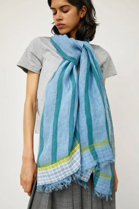Exqusite J Hand Painted Long Stripes and Plaid Scarf in Blue made by No. 6