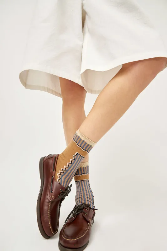 Exqusite J Waves and Stripes Socks in Brown made by No. 6