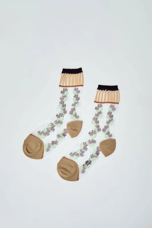 Exquisite J Deco Flowers Socks in Sheer made by No. 6