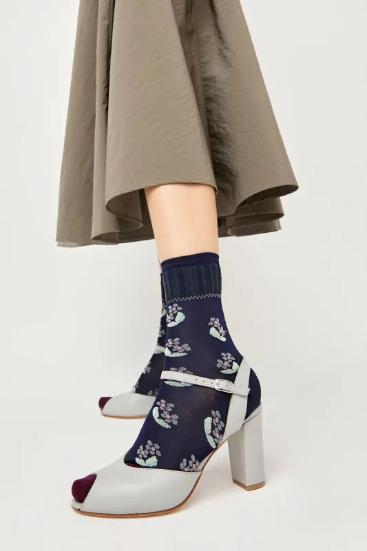 Exquisite J Deco Flowers Socks in Navy made by No. 6