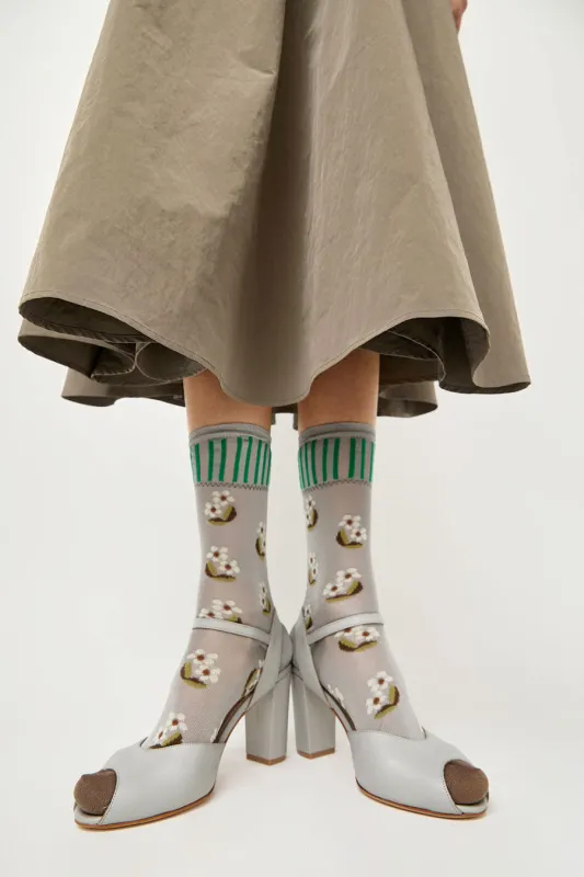 Exquisite J Deco Flowers Socks in Grey made by No. 6