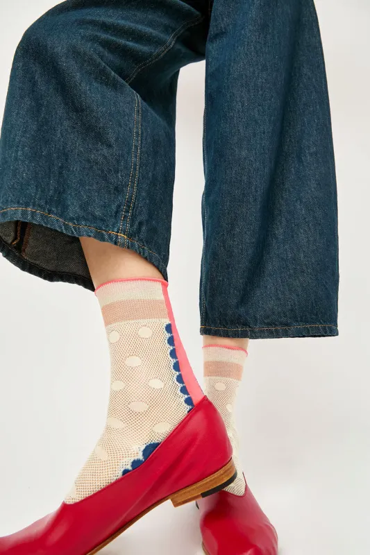 Exquisite J Sheer Dot Print Socks in Yellow made by No. 6