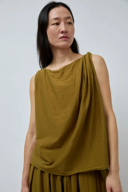 Black Crane Twisted Tank Top in Dark Olive made by Black Crane