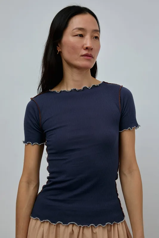 Baserange Vein Tee Shirt in Preston Blue made by Baserange