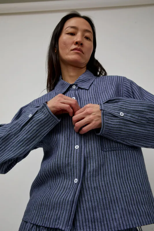 Deiji Studios Double Placket Jacket in Azure Stripe made by Deiji Studios
