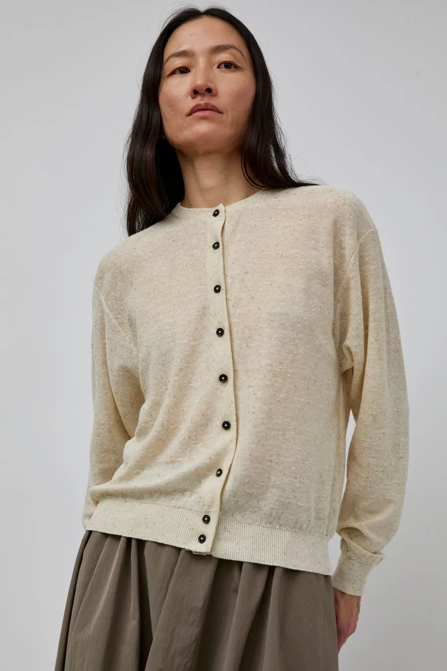 CORDERA Linen and Cotton Flecked Cardigan in Cream sold by No. 6