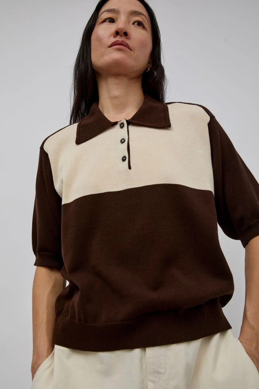 CORDERA Organic Cotton Colorblock Polo in Brown sold by No. 6