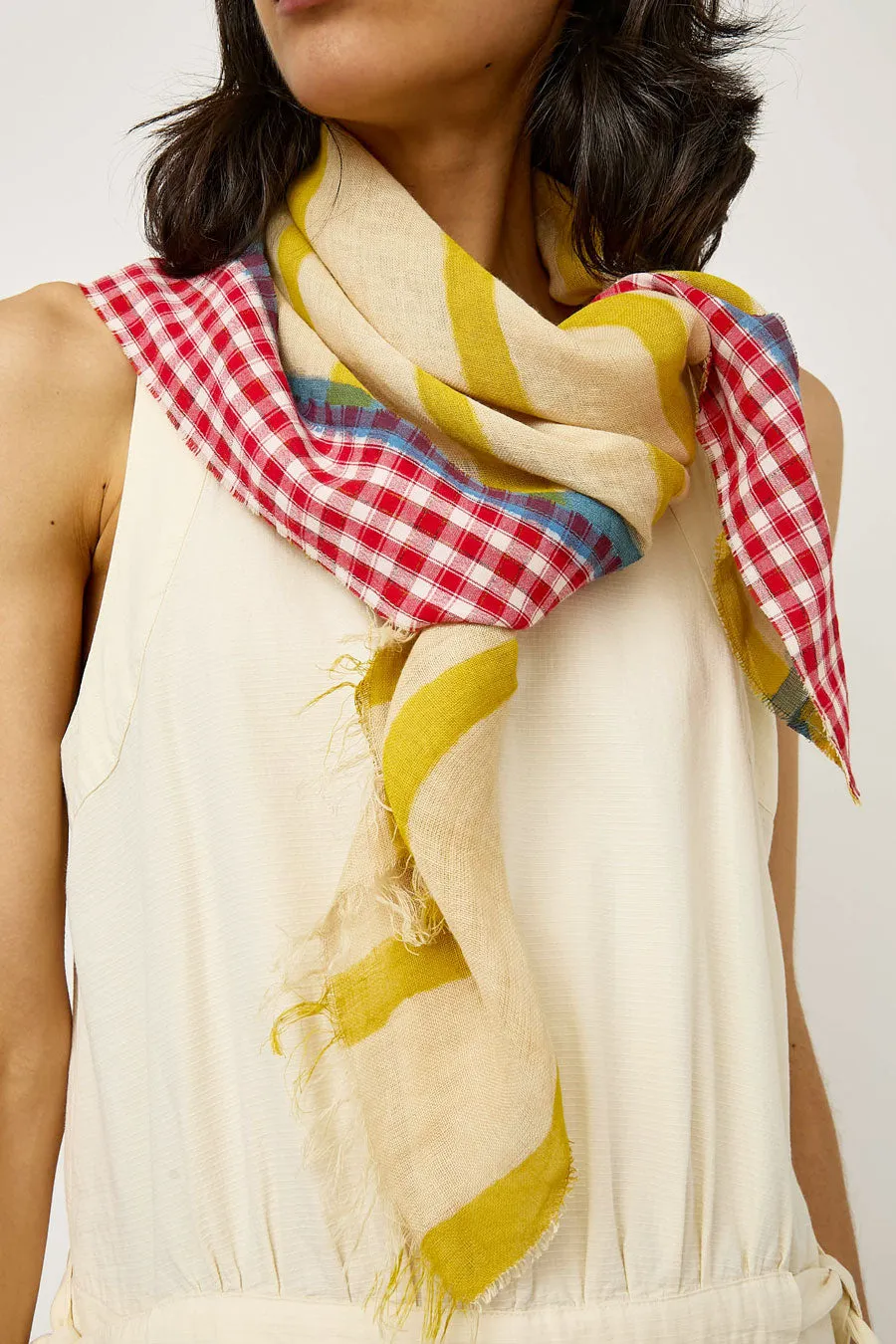 Exquisite J Hand Painted Square Stripes and Plaid Scarf in Yellow sold by No. 6 product image thumbnail 3