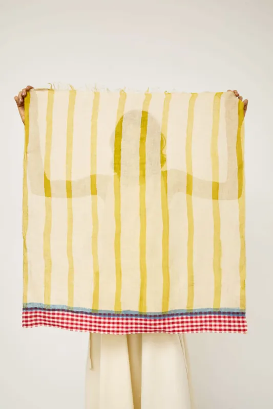 Exquisite J Hand Painted Square Stripes and Plaid Scarf in Yellow made by No. 6