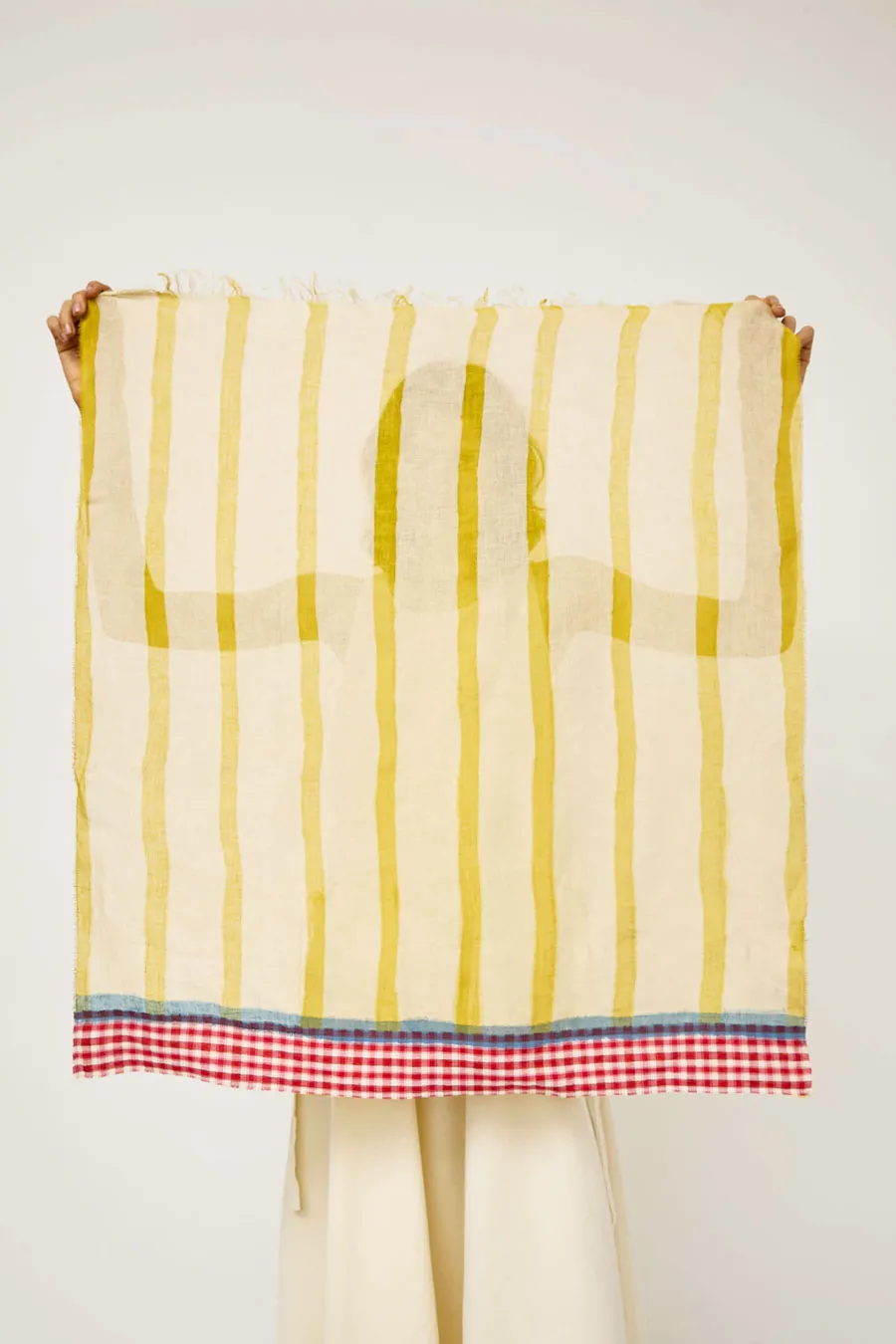 Exquisite J Hand Painted Square Stripes and Plaid Scarf in Yellow sold by No. 6