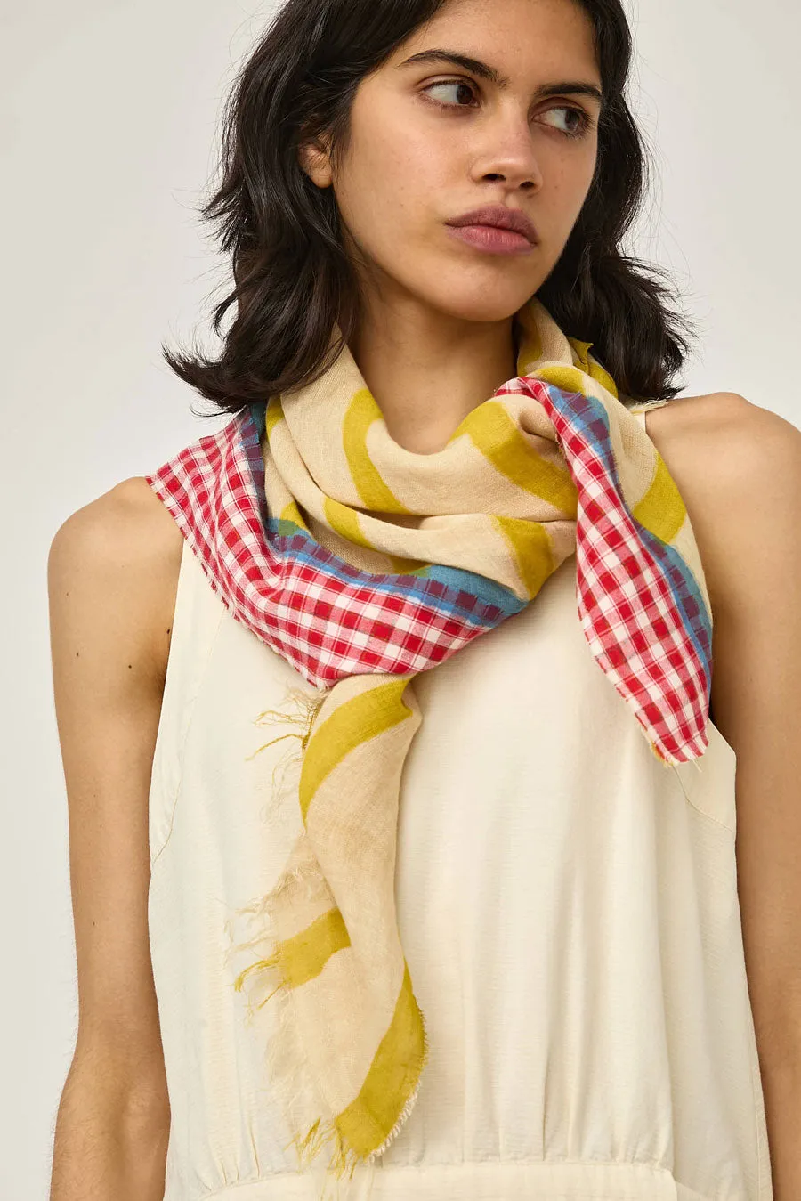 Exquisite J Hand Painted Square Stripes and Plaid Scarf in Yellow sold by No. 6 product image thumbnail 2