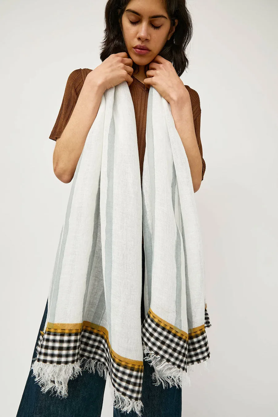 Exquisite J Hand Painted Long Stripes and Plaid Scarf in White sold by No. 6 product image thumbnail 3