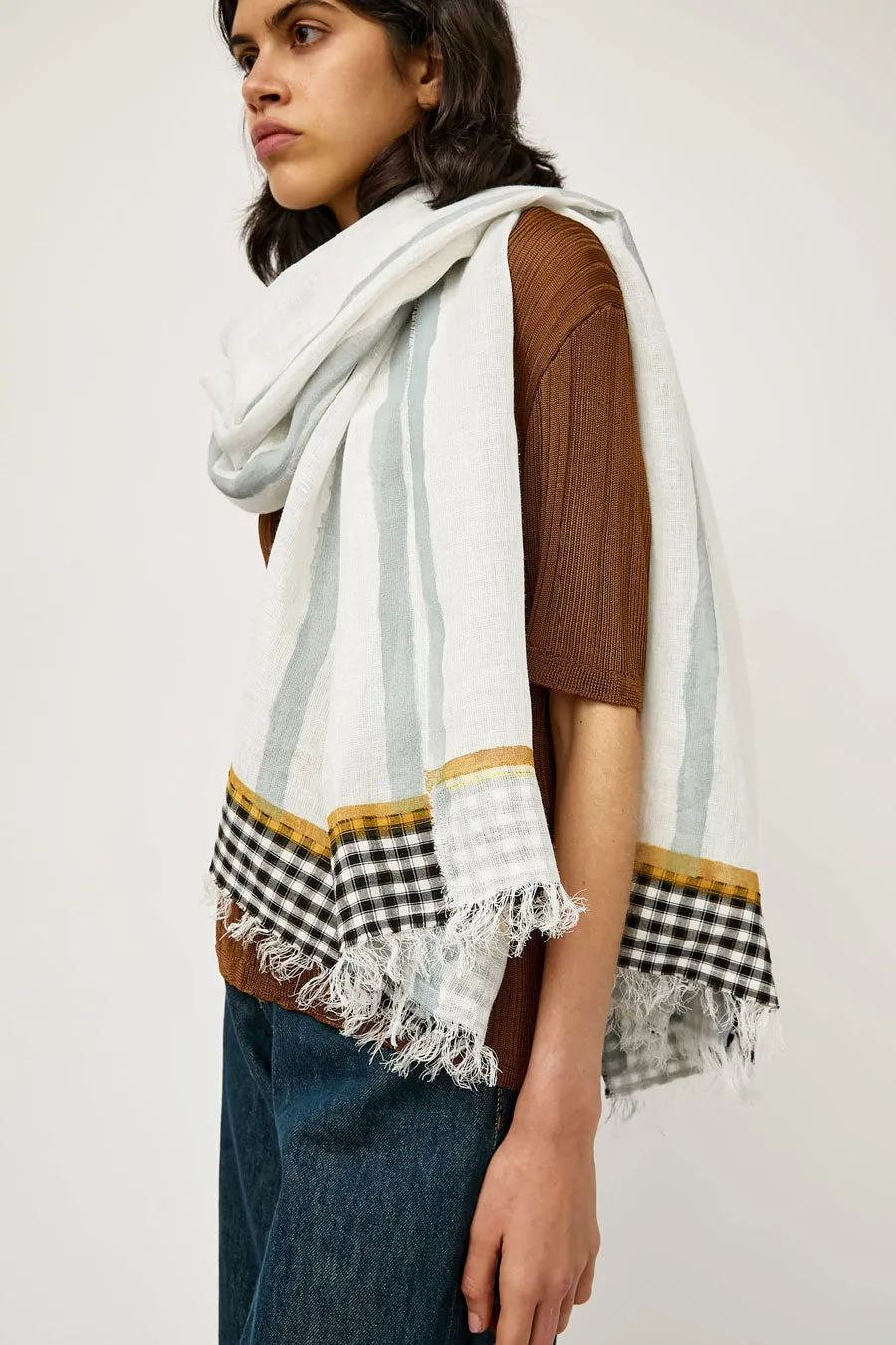 Exquisite J Hand Painted Long Stripes and Plaid Scarf in White sold by No. 6 product image thumbnail 2